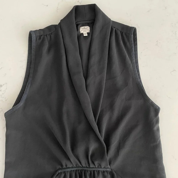 Aritzia Wilfred Sabine Sleeveless Faux Wrap Mini Dress w Pockets Black Sz XS - Picture 4 of 11